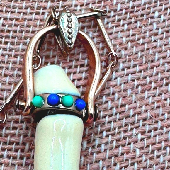 Porcelain Coral Branch Pendant Necklace Long Gold Chain - Picture 5 of 11